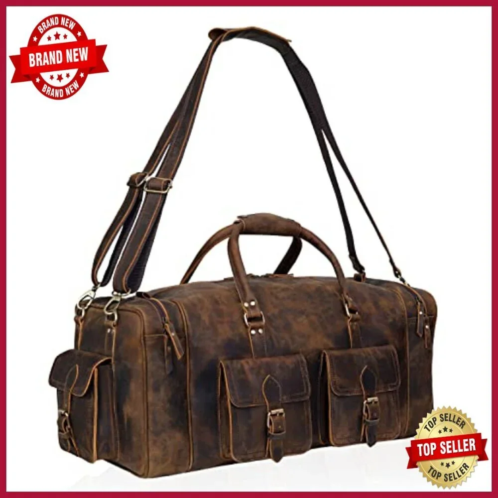 Large Leather Travel Duffel Bag for Men, 24